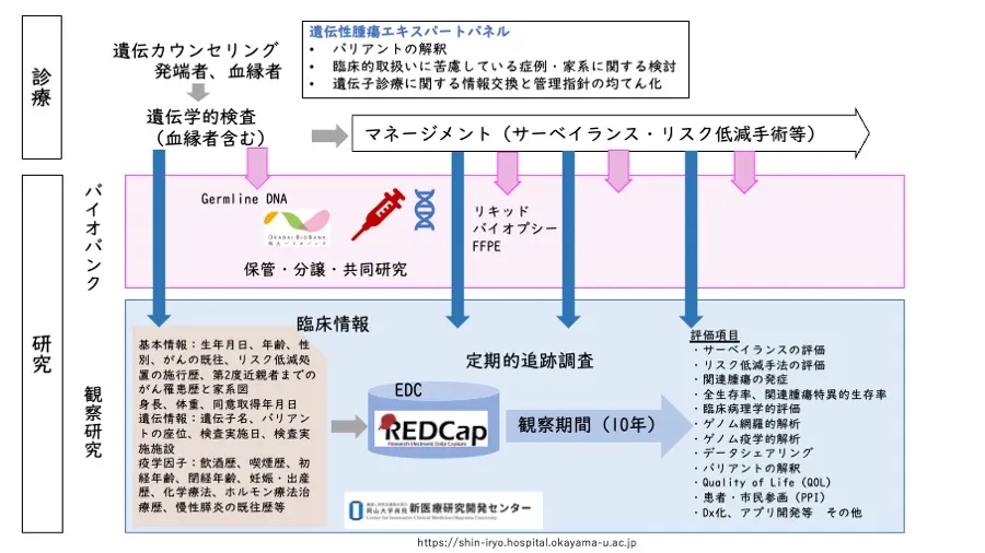 中央⻄⽇本遺伝性腫瘍コホート研究の概要図